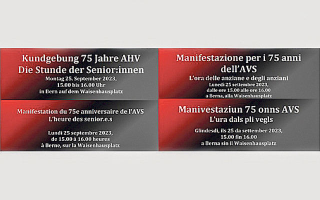 25. SEPTEMBER: KUNDGEBUNG 75 JAHRE AHV – DIE STUNDE DER SENIOR:INNEN!