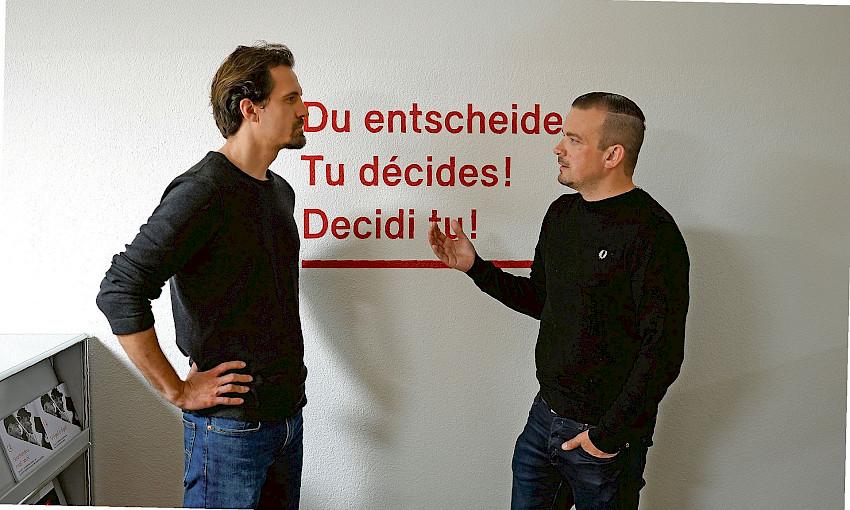 SEV-Vizepräsident Patrick Kummer und Gewerkschaftssekretär Michael Buletti im Gespräch.